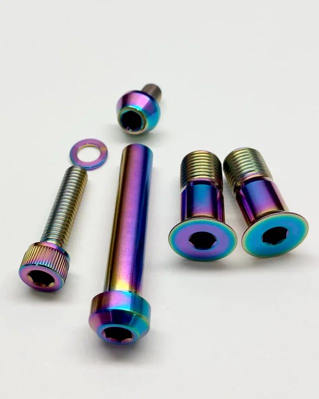 Transition Rear Shock and Pivot Titanium Bolt Set Rainbow Oil Slick