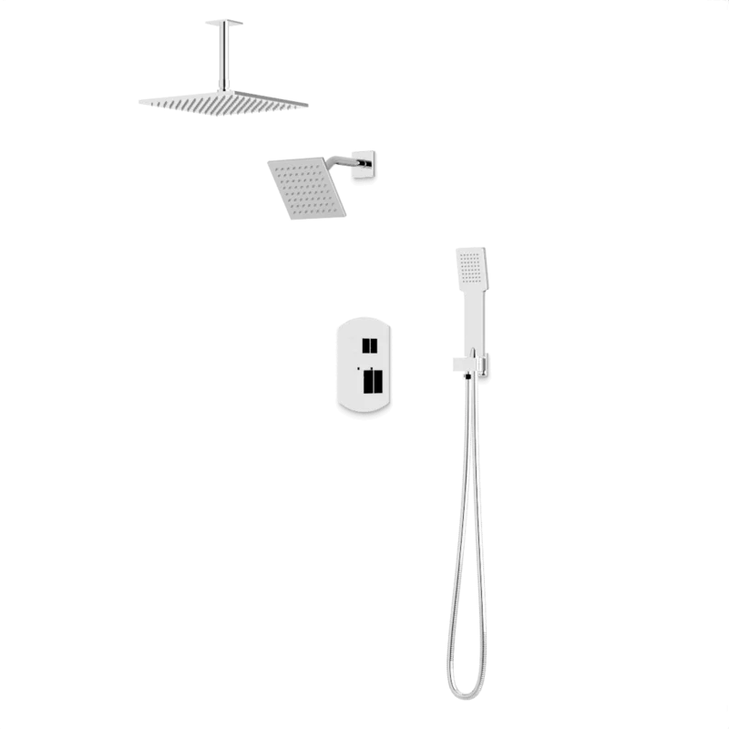 Transitional Thermostatic Shower Trim Kit with Wall Mount Shower Head, Ceiling Mount Shower Head, Hand Shower