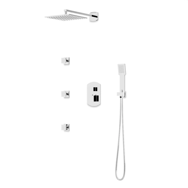 Transitional Thermostatic Shower Trim Kit with Wall Mount Shower Head, Hand Shower, Body Jets