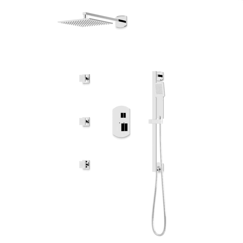 Transitional Thermostatic Shower Trim Kit with Wall Mount Shower Head, Hand Shower on Slide Bar, Body Jets