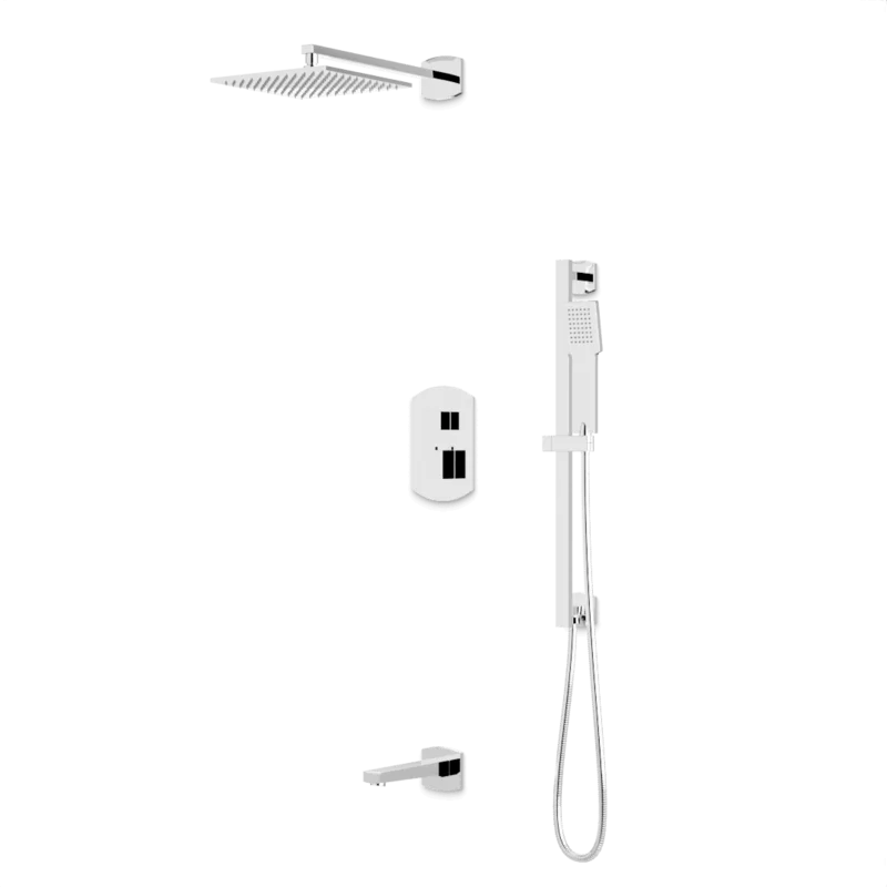 Transitional Thermostatic Shower Trim Kit with Wall Mount Shower Head, Hand Shower on Slide Bar, Tub Filler