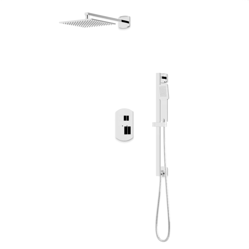 Transitional Thermostatic Shower Trim Kit with Wall Mount Shower Head, Hand Shower on Slide Bar