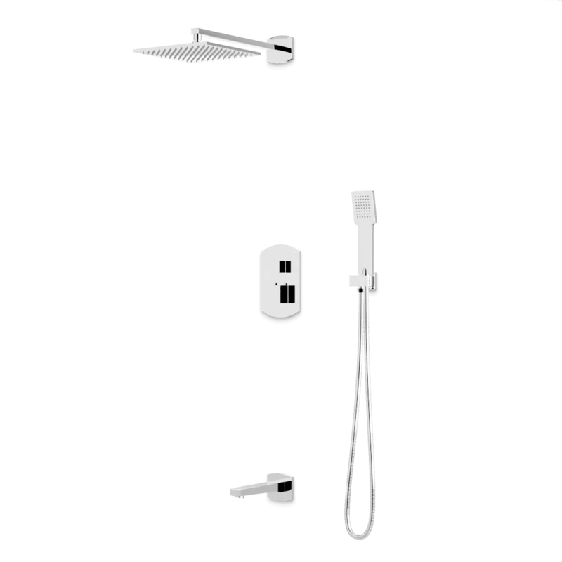 Transitional Thermostatic Shower Trim Kit with Wall Mount Shower Head, Hand Shower, Tub Filler