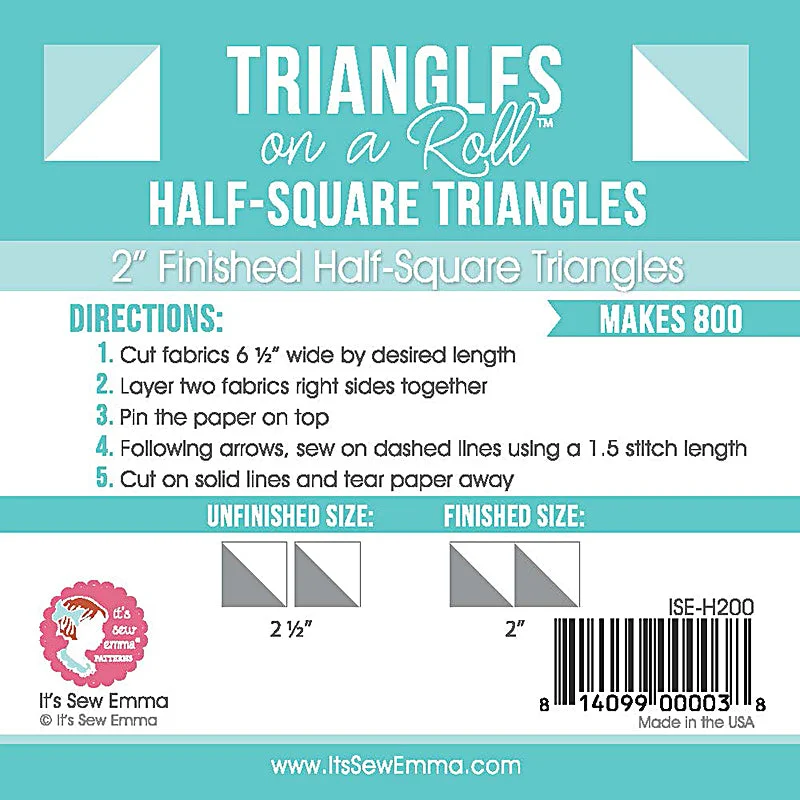 Triangles on a roll finished half square 2"
