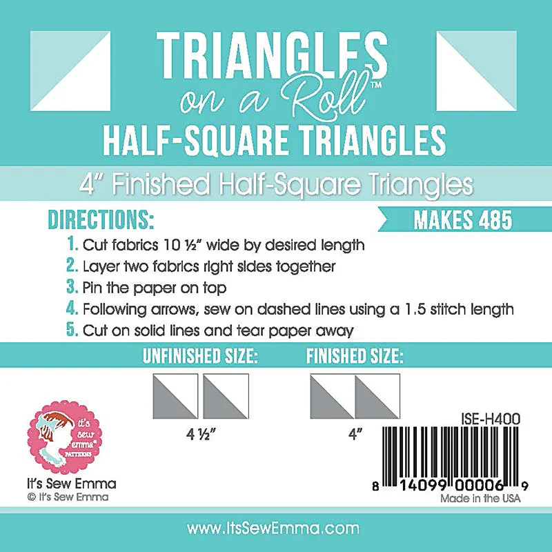 Triangles on a roll finished half square 4"