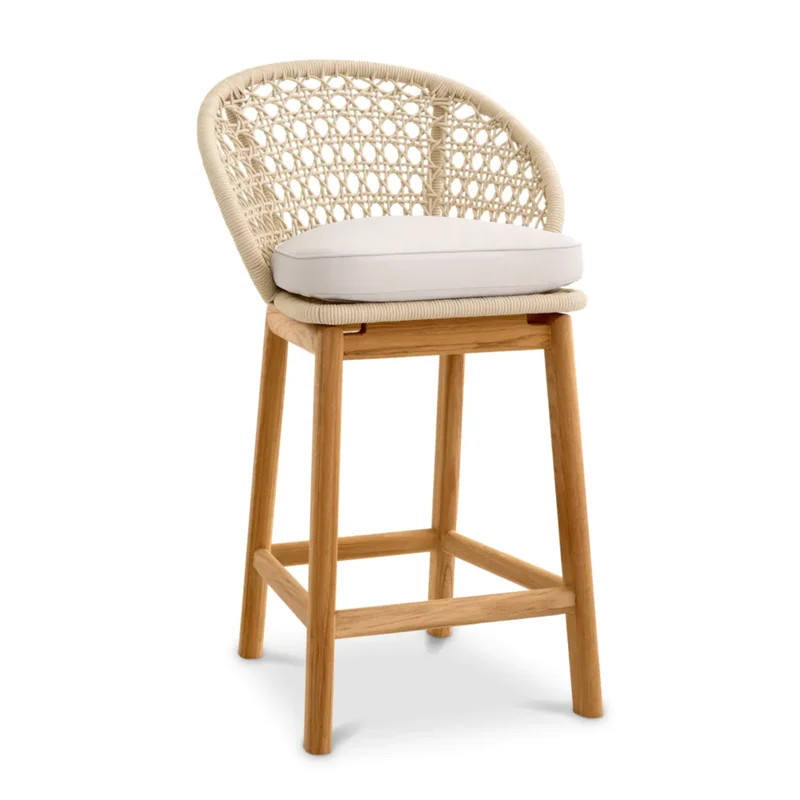 Trinity Indoor/Outdoor Counter Stool - Flores Off-White/Teak, 21.06"W