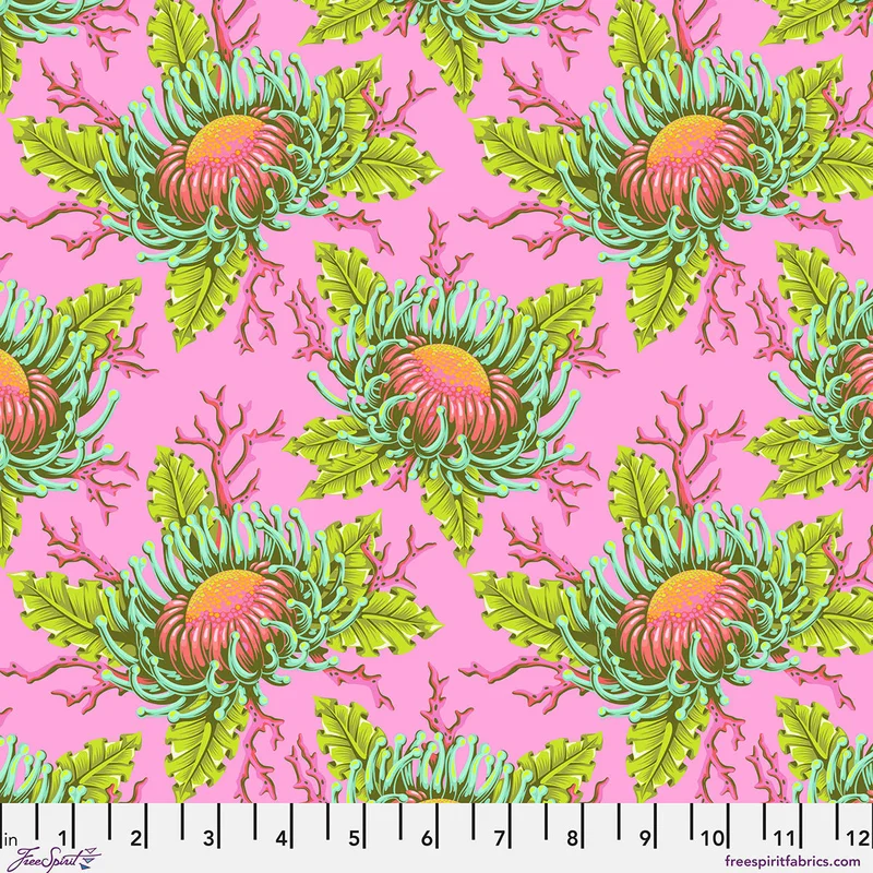 Tula Pink FLORAL REEF: Friends & Anemones-Coralline (1/4 Yard)