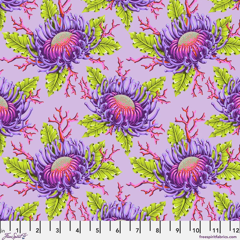 Tula Pink FLORAL REEF: Friends & Anemones-Ultraviolet (1/4 Yard)