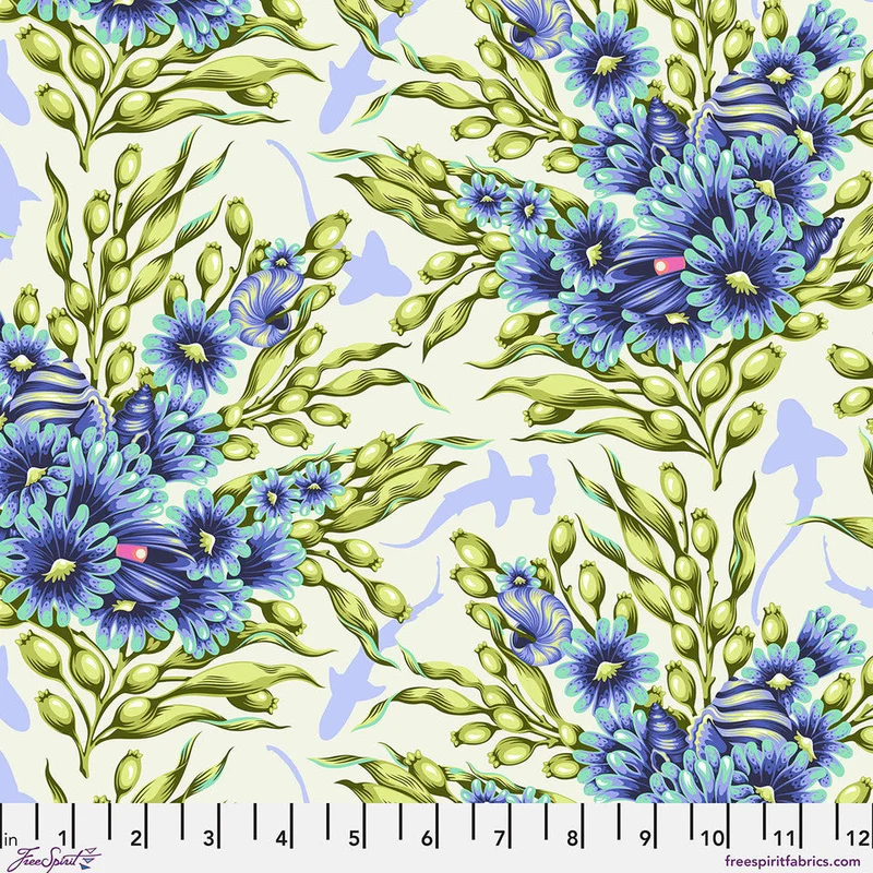 Tula Pink FLORAL REEF: Shadow Sharks-Marine (1/4 Yard)