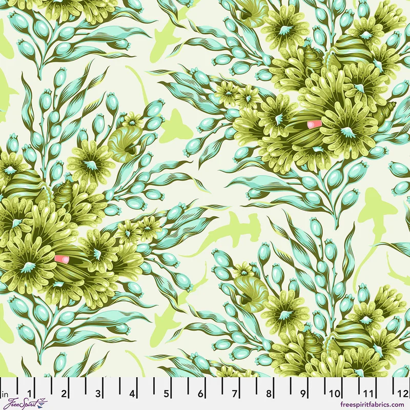 Tula Pink FLORAL REEF: Shadow Sharks-Seagrass (1/4 Yard)