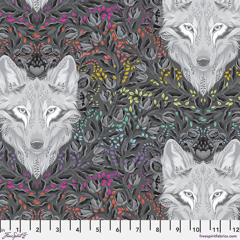 Tula Pink GRAYWORK: Wolf of Pink Street-Carbon (1/4 Yard)