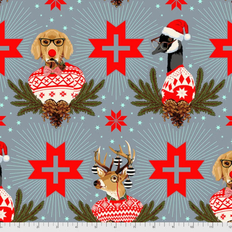 Tula Pink HOLIDAY HOMIES: Flannel Buck, Buck, Goose - Blue Spruce (1/4 Yard)