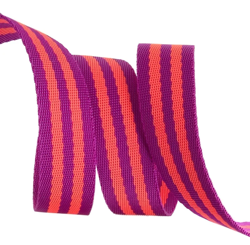 Tula Pink: Striped-Watermelon and Plum 1" Webbing 2-Yard Pre-Cut