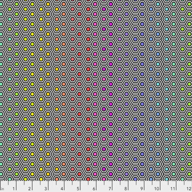Tula Pink TRUE COLORS: Hexy Rainbow-Ink (1/4 Yard)