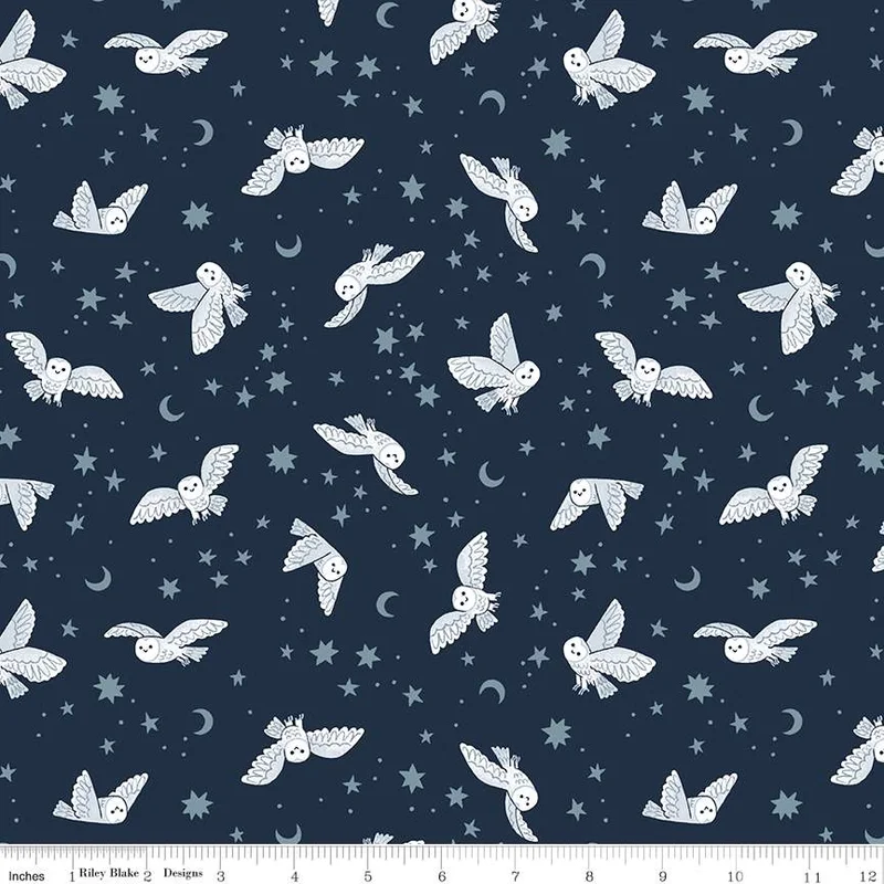 TWILIGHT CREATURES: Night Owls-Indigo (1/4 Yard)