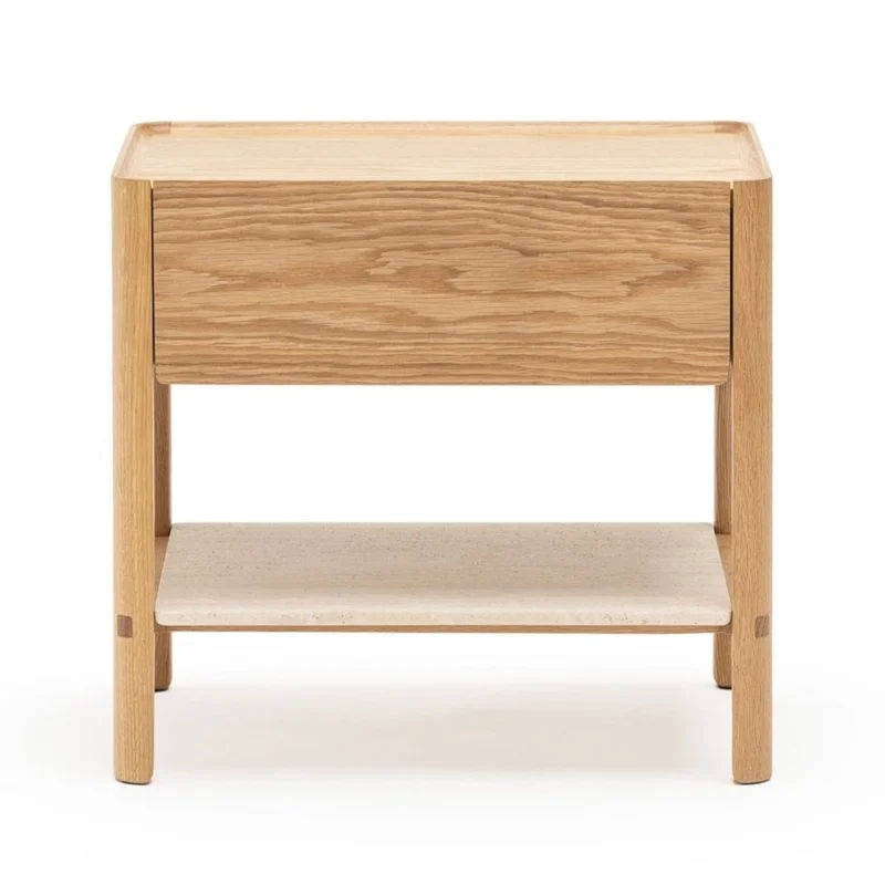 Tye Nightstand, Light Oak, Travertine, 23.6"W 17.7"D 21.7"H