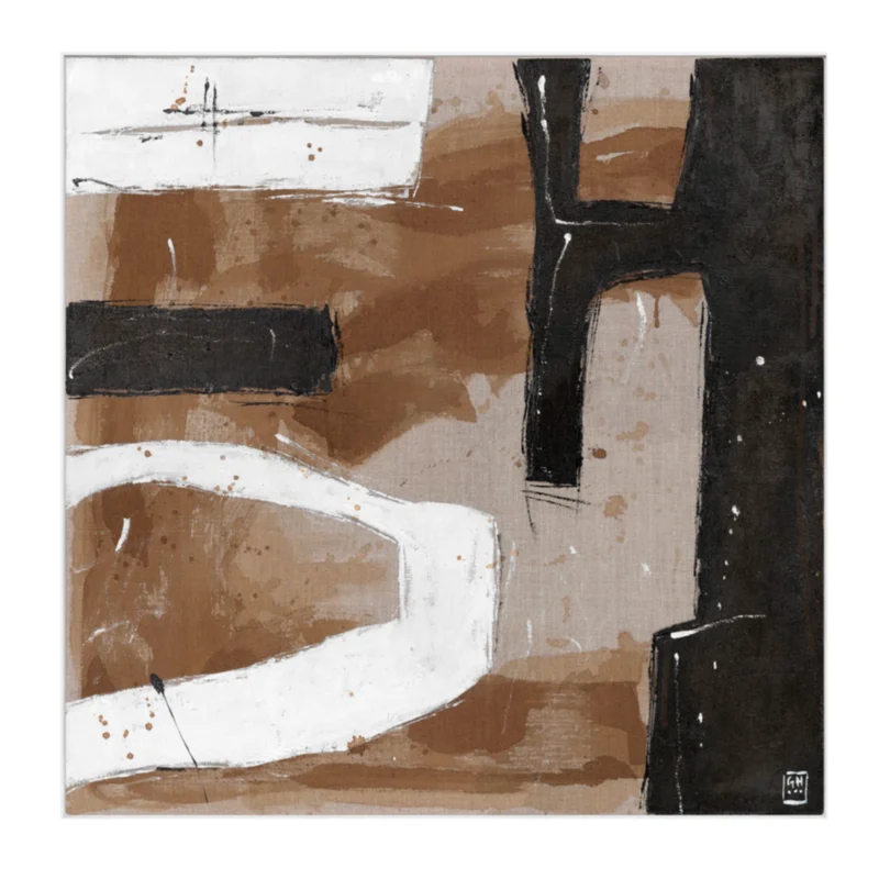 Umber Connection On Linen I - Framed Canvas, 53 x 53