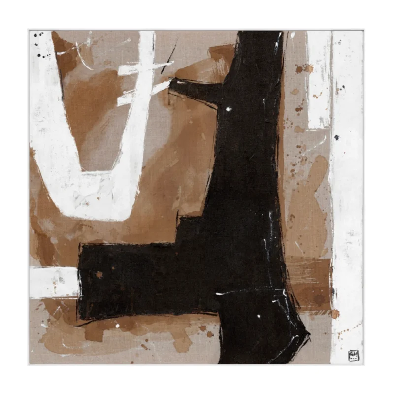 Umber Connection On Linen II - Framed Canvas, 53 x 53