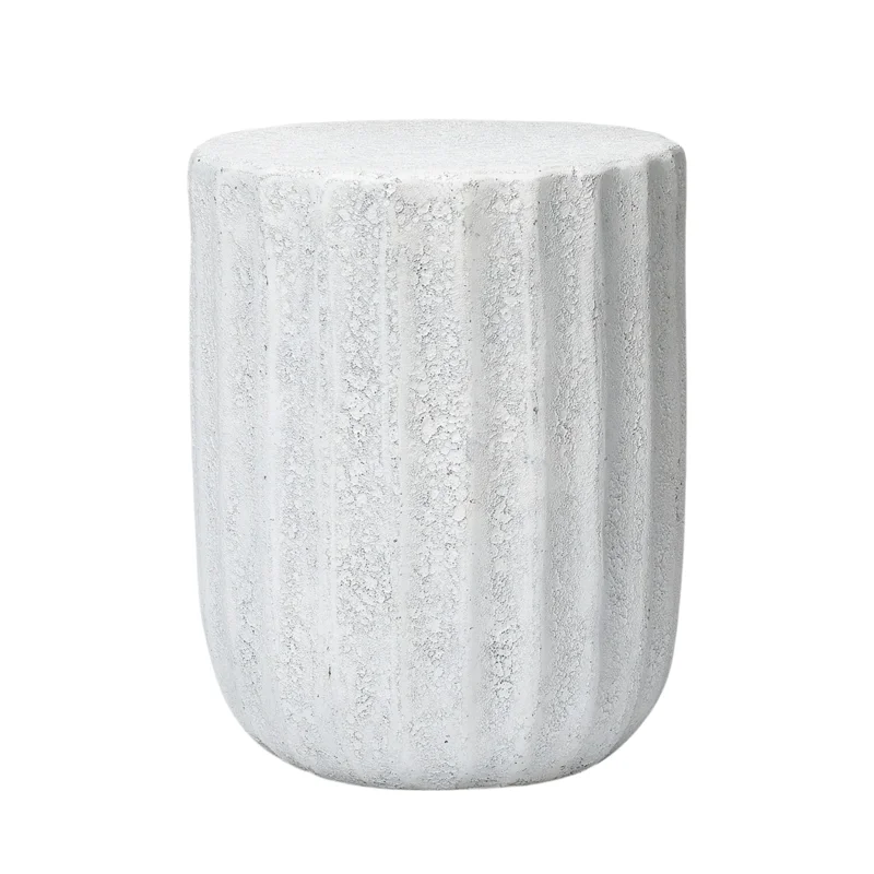 Uriah Outdoor Stool, White Reactive Ironstone, 14"Dia x 18"H