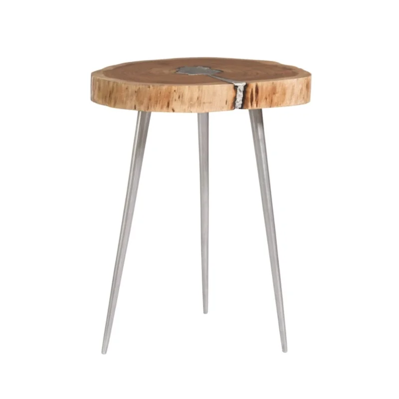 Vail Molten End Table, Natural Finish & Aluminum Fill, 21"W -18"D x 22"H