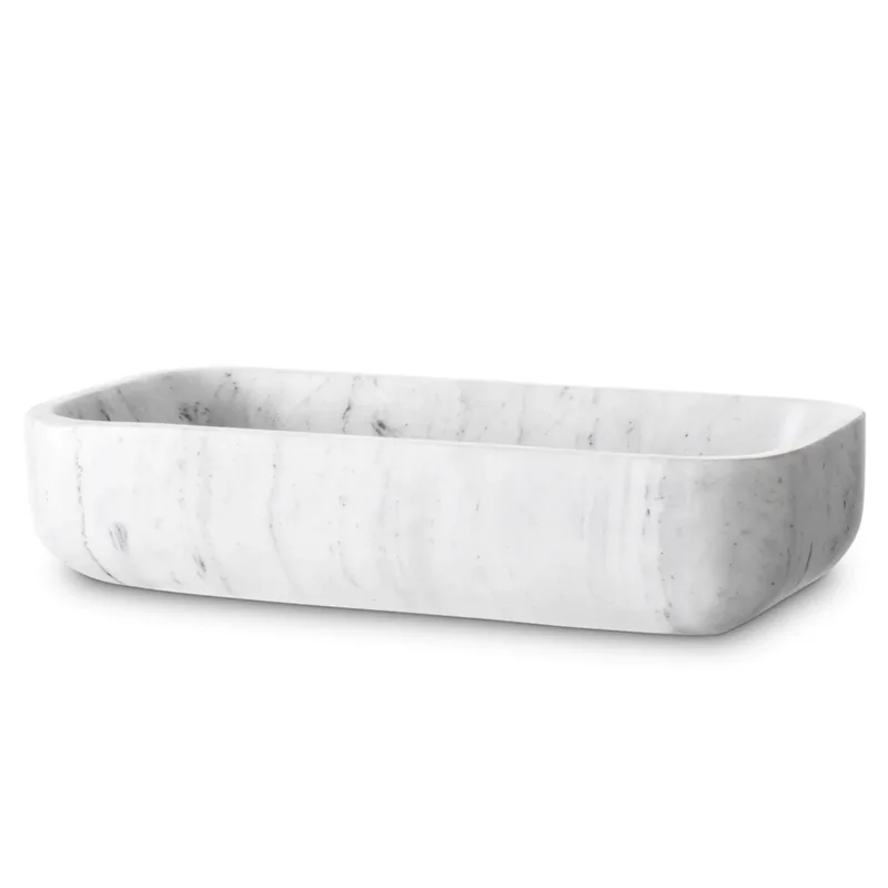 Vioujard Bowl - White Marble, 14.37"W x 7.68"D