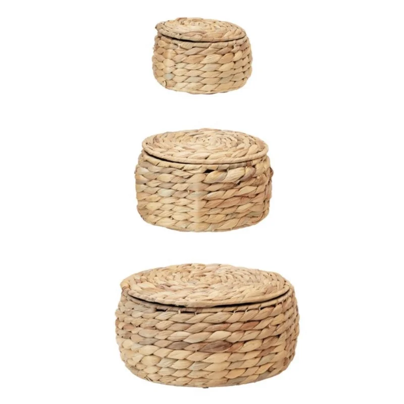 Water Hyacinth Baskets w/ Lids, Natural-3 sizes