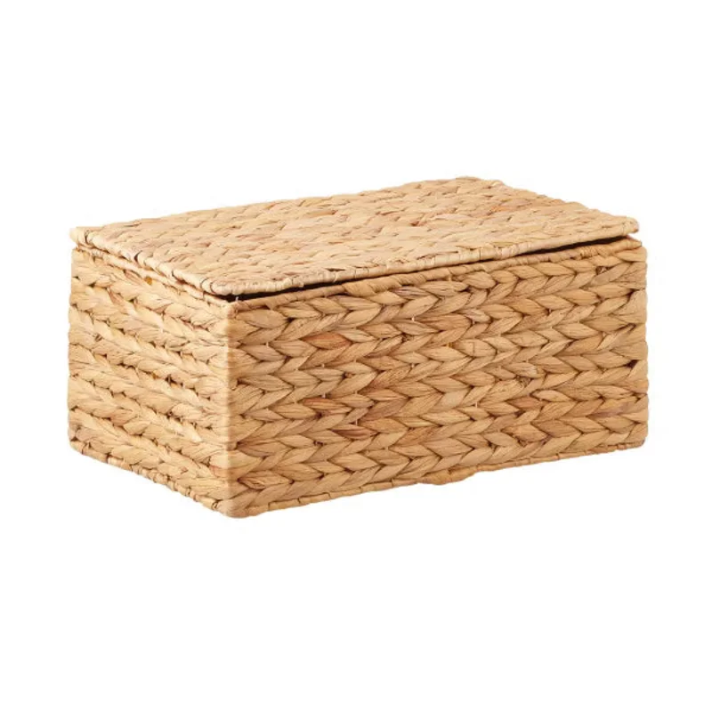 Water Hyacinth Bin w/ Lid Natural, 13" x 9"