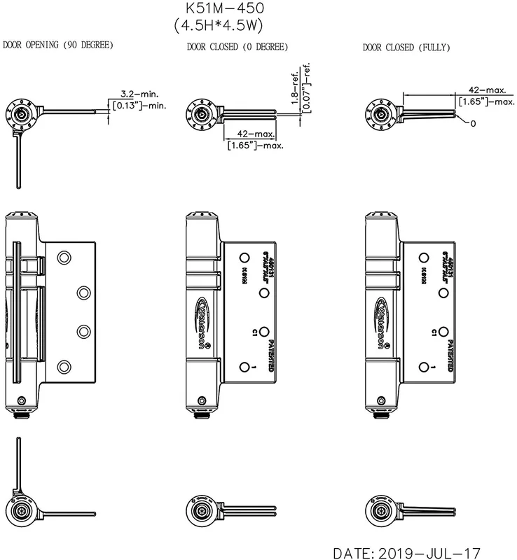 Waterson Heavy Duty Commercial Fully Adjustable Self-Closing Door Hinge 3-Pack 4.5" x 4.5"  K51M-450 (SA,SA,SA1)