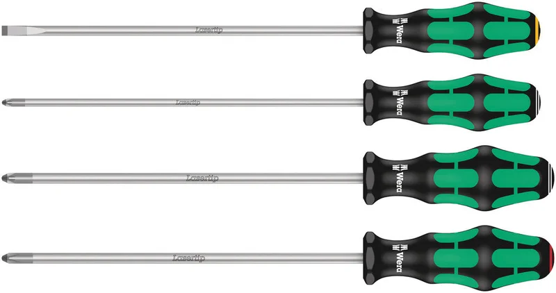 Wera 335/350/355/4 Screwdriver set Kraftform Plus Lasertip 200 mm-long blades, SKU #5347736002