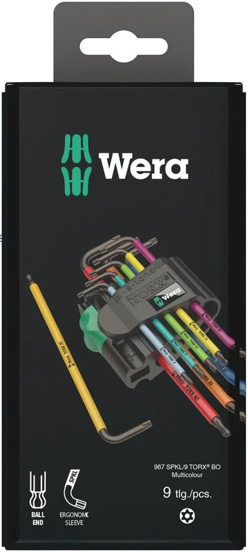 Wera 967/9 TX BO Multicolour 1 SB L-key set for tamper-proof TORX screws, BlackLaser, 9pieces, SKU #5073599001