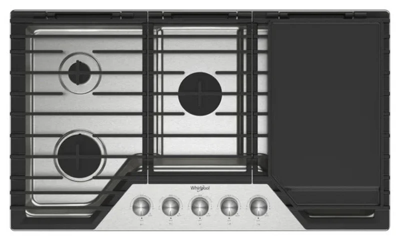 Whirlpool - 36 Inch Gas Cooktop in Stainless - WCGK7536PS Stainless