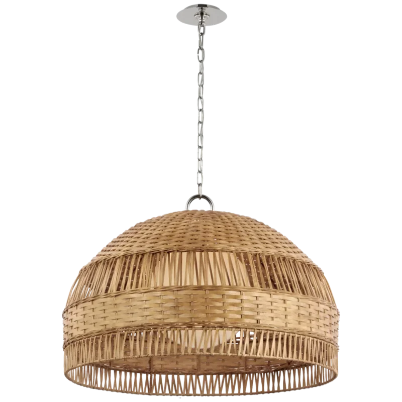 Whit Extra Large Dome Hanging Shade, Polished Nickel and Natural Wicker