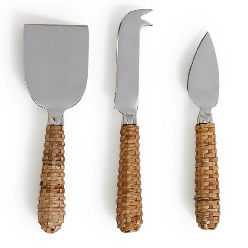 Wicker Weave Cheese Knives, Set of 3