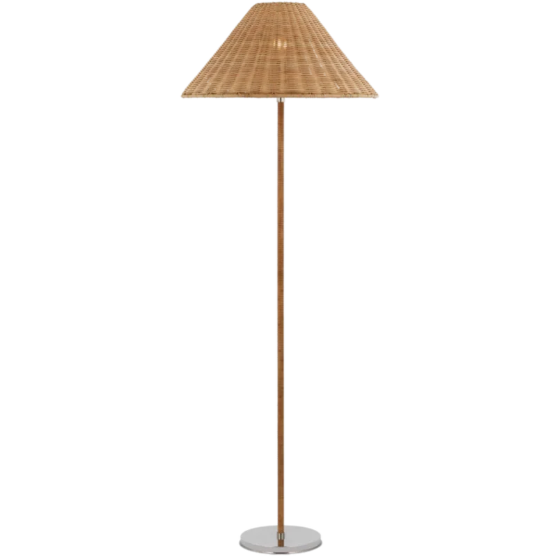 Wimberley Medium Wrapped Floor Lamp, Polished Nickel/Natural Wicker