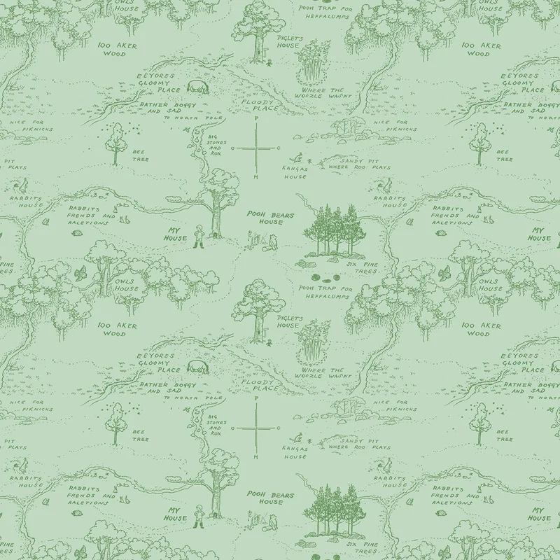 WINNIE THE POOH: Map-Green (1/4 Yard)