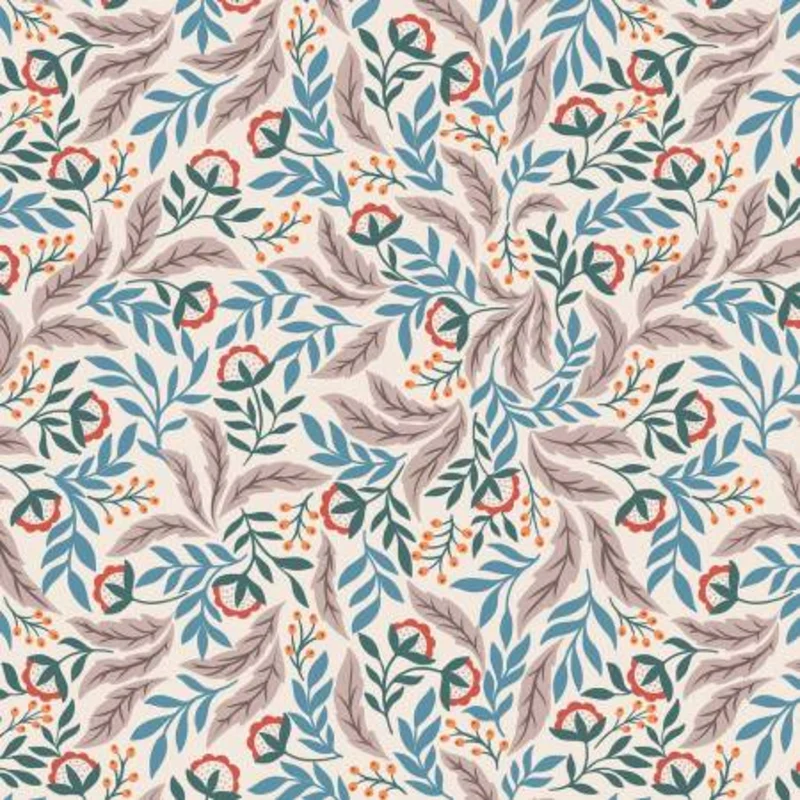 Wintertide: Cream Arts & Crafts Floral w/Copper Metallic (1/4 Yard)