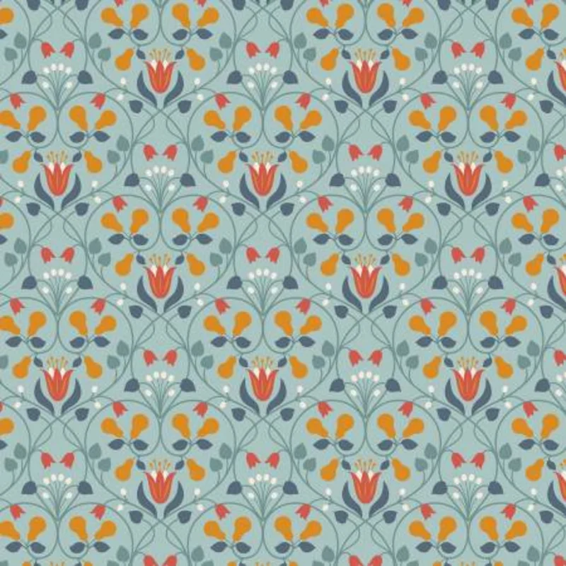 Wintertide: Light Blue Pear Hearts w/Copper Metallic (1/4 Yard)