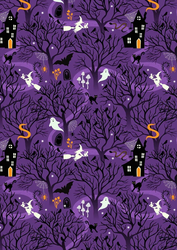 WITCHY WOODS: Witchy Woods-Spooky Purple Glow-in-the-Dark (1/4 Yard)