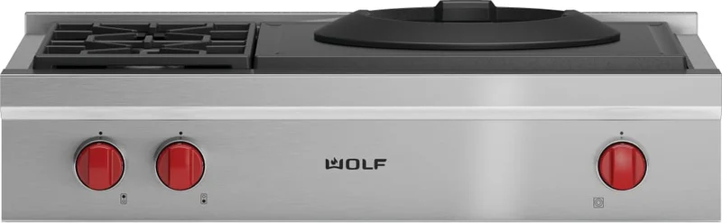Wolf - 35.875 inch wide Gas Cooktop in Stainless - SRT362W-LP Stainless