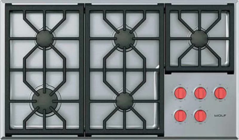 Wolf - 36 inch wide Gas Cooktop in Stainless - CG365P/S/LP Stainless