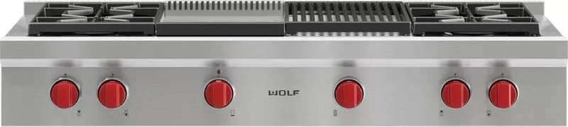 Wolf - 47.875 inch wide Gas Cooktop in Stainless - SRT484CG-LP Stainless