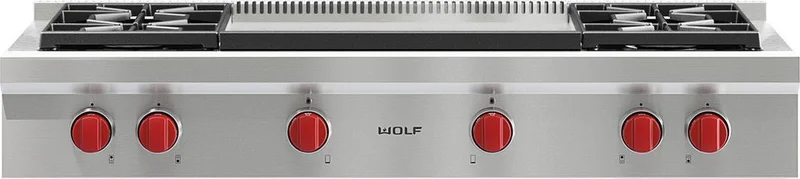 Wolf - 47.875 inch wide Gas Cooktop in Stainless - SRT484DG Stainless