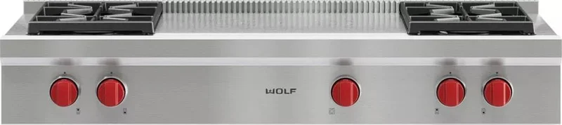 Wolf - 47.875 inch wide Gas Cooktop in Stainless - SRT484F Stainless