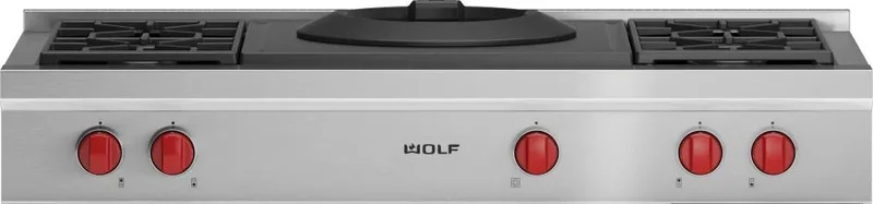 Wolf - 47.875 inch wide Gas Cooktop in Stainless - SRT484W-LP Stainless
