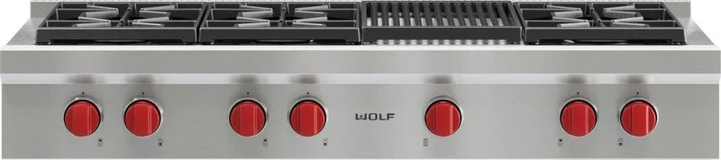 Wolf - 47.875 inch wide Gas Cooktop in Stainless - SRT486C Stainless