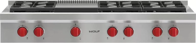 Wolf - 47.875 inch wide Gas Cooktop in Stainless - SRT486G-LP Stainless