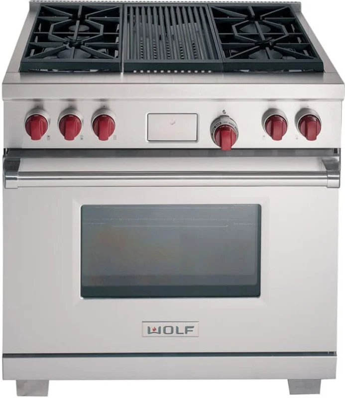 Wolf - 5.4 cu. ft Dual Fuel Range in Stainless - DF364C Stainless