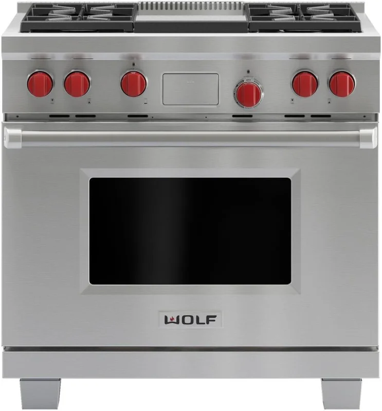 Wolf - 5.4 cu. ft Dual Fuel Range in Stainless - DF364G Stainless