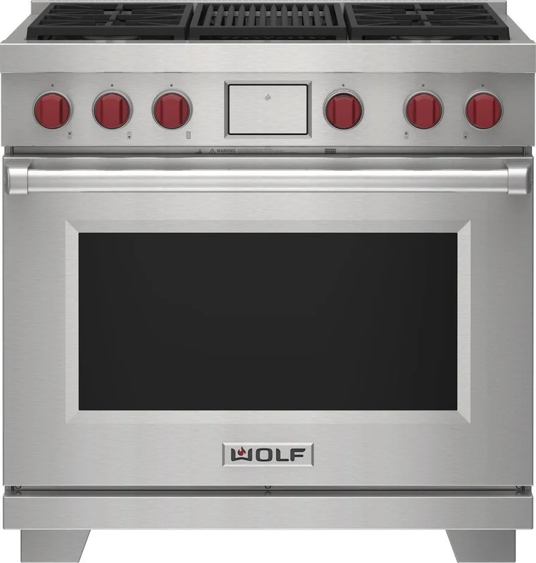 Wolf - 6.3 cu. ft Dual Fuel Range in Stainless - DF36450C/S/P/LP Stainless