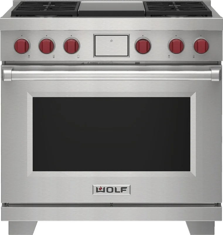 Wolf - 6.3 cu. ft Dual Fuel Range in Stainless - DF36450G/S/P/LP Stainless